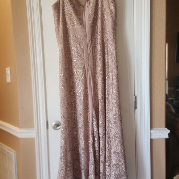 Peachy Beige Lace & Sequence Formal Dress - Picture 2 of 3
